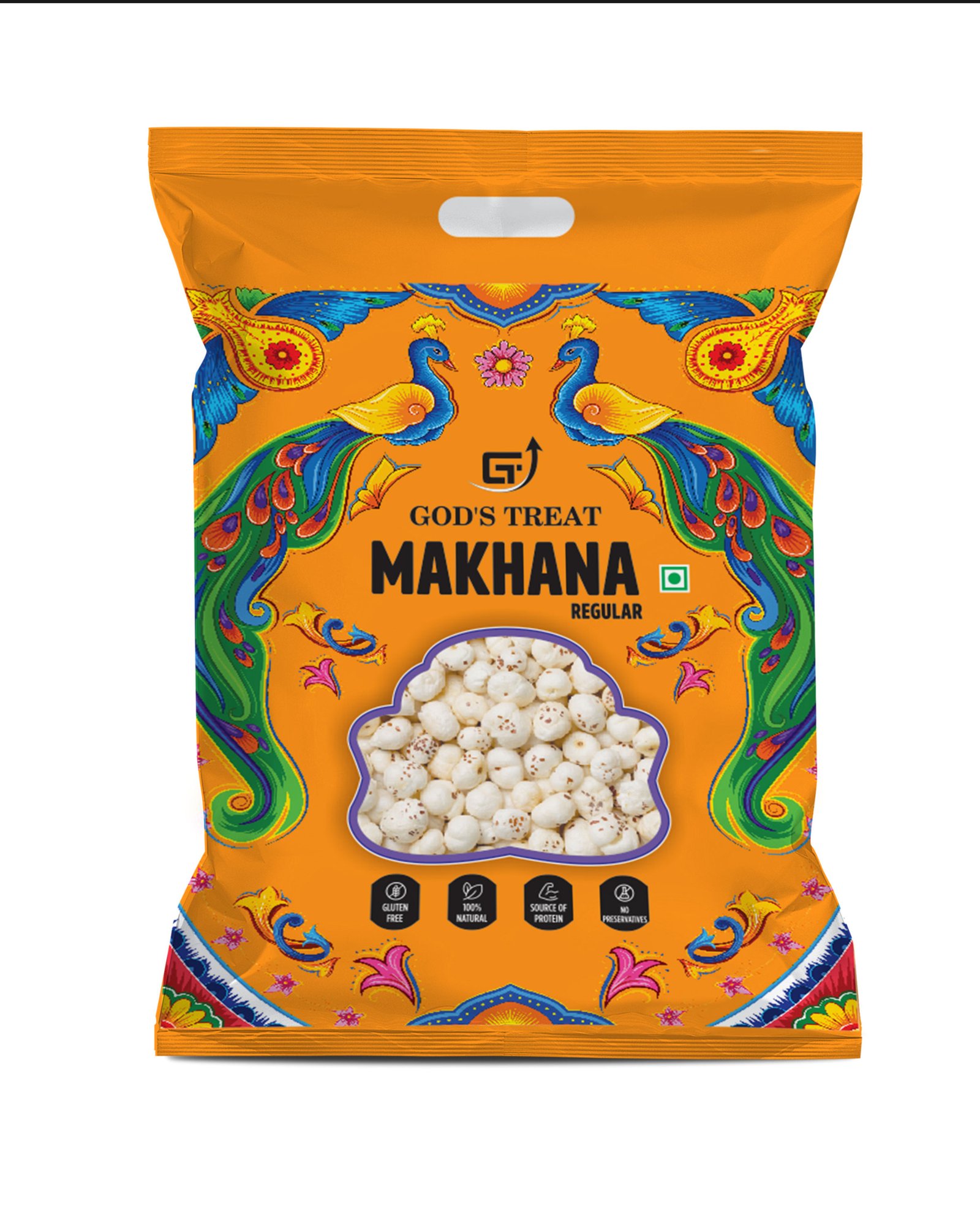 GOD'S TREAT Regular Raw Phool Makhana 250g | Pack of 1 | Healthy Regular Foxnuts | Organic | Gluten-Free | Protein-Rich & Natural Superfood